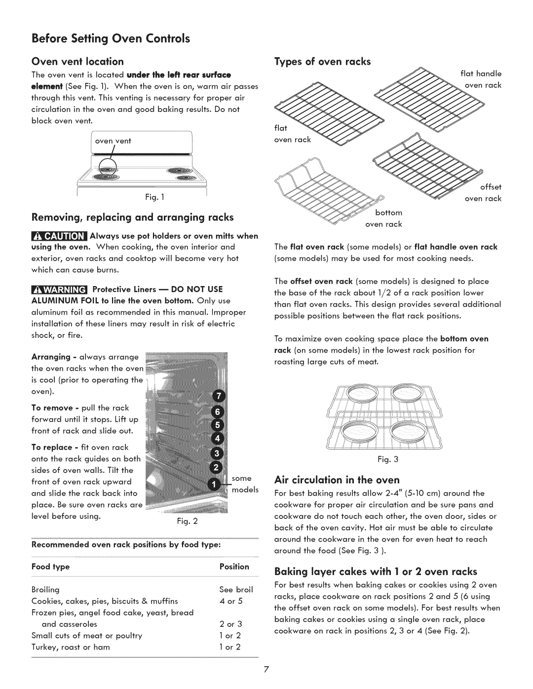 Kenmore 790.9031 manual Removing, replacing and arranging racks, Types of oven racks, Air circulation in the oven 