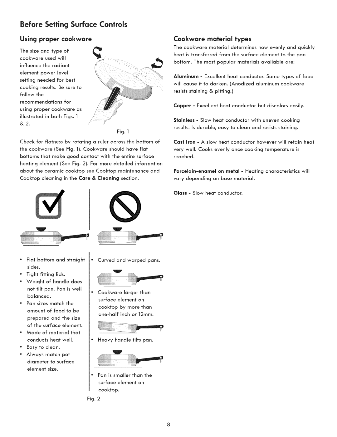 Kenmore 790.9031 manual Before Setting Surface Controls, Using proper cookware 