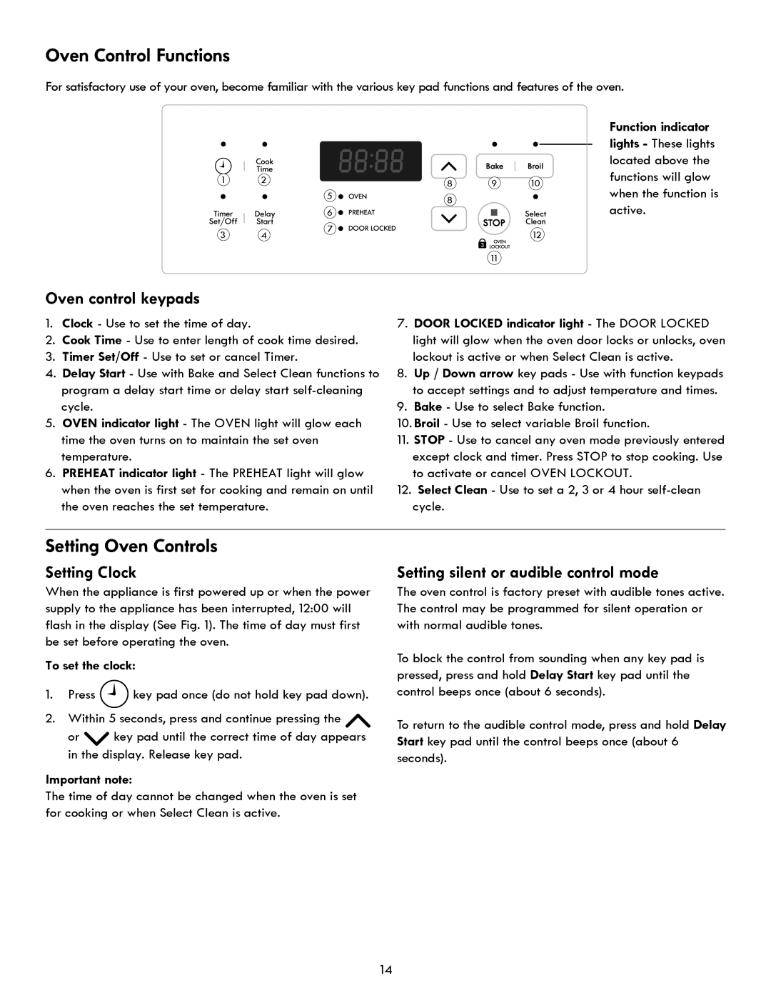 Kenmore 790.921, 790.923, 790.922 manual Oven Control Functions, Setting Oven Controls, Oven control keypads, Setting Clock 