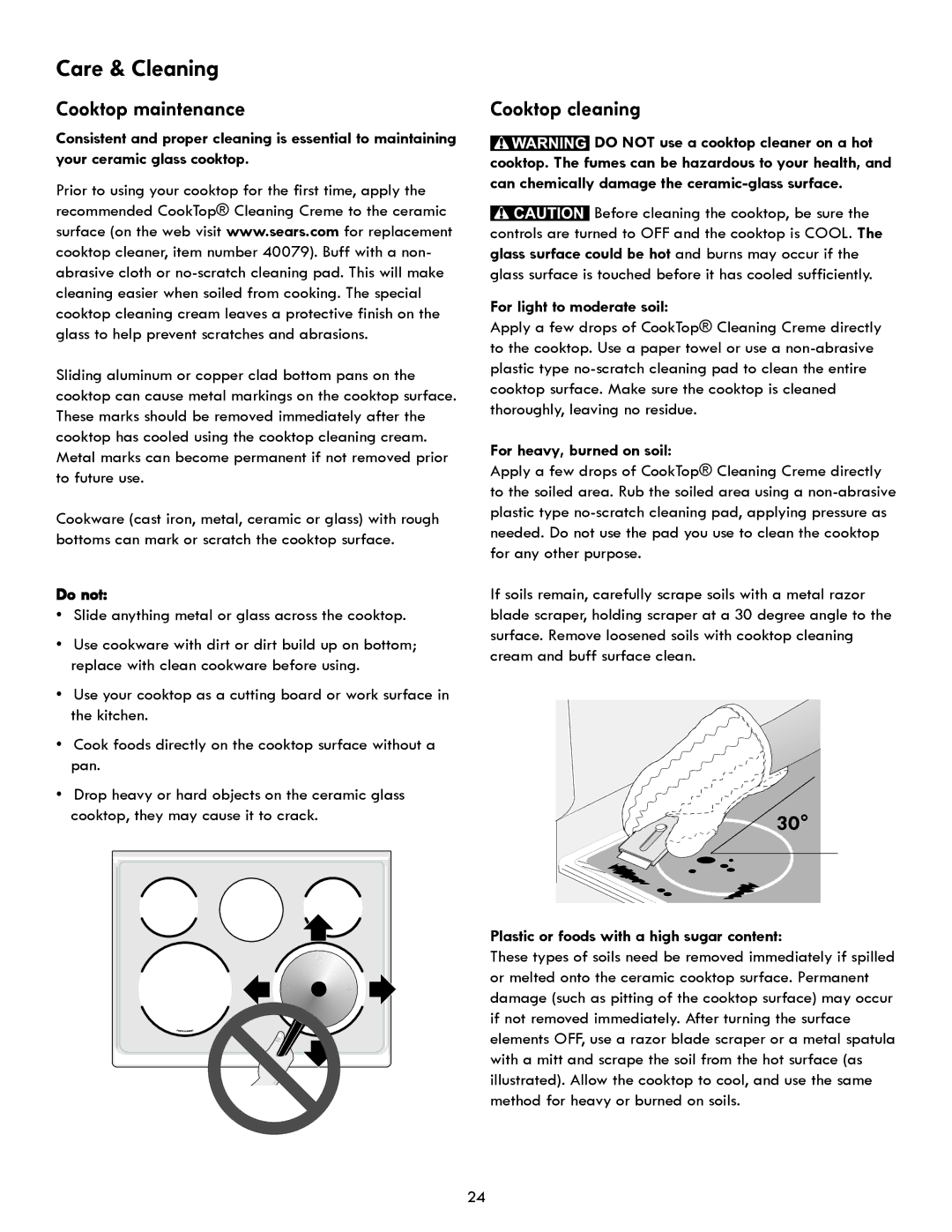 Kenmore 790.923, 790.922, 790.921, 790.924 manual Cooktop maintenance, Cooktop cleaning 