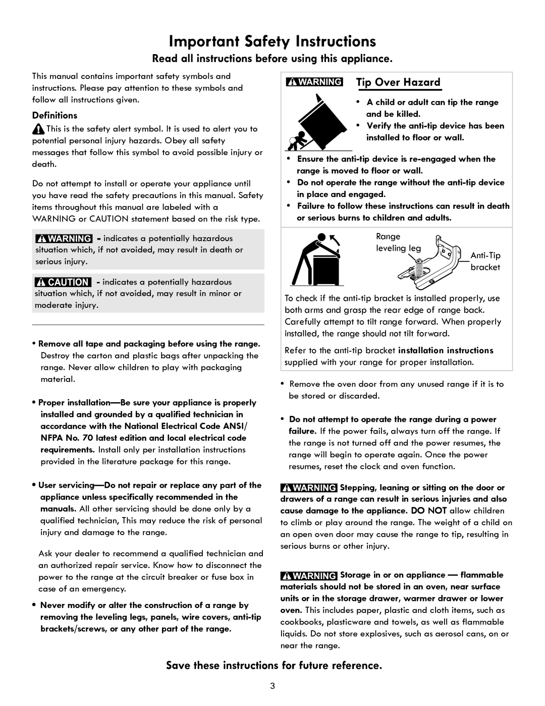 Kenmore 790.924, 790.923, 790.922, 790.921 manual Read all instructions before using this appliance, Tip Over Hazard 