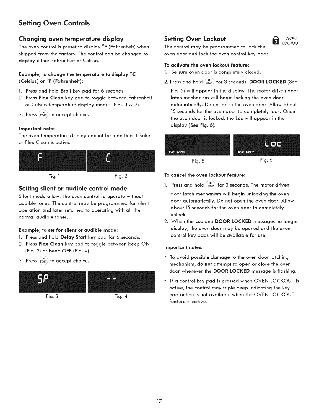 Kenmore 790.9280, 790.9290 Changing oven temperature display, Setting Oven Lockout, Setting silent or audible control mode 