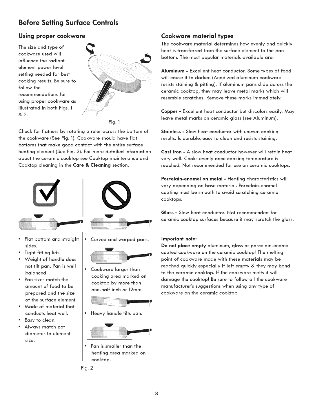 Kenmore 790.9280, 790.9290, 790.9270 manual Before Setting Surface Contro, Using proper cookware 