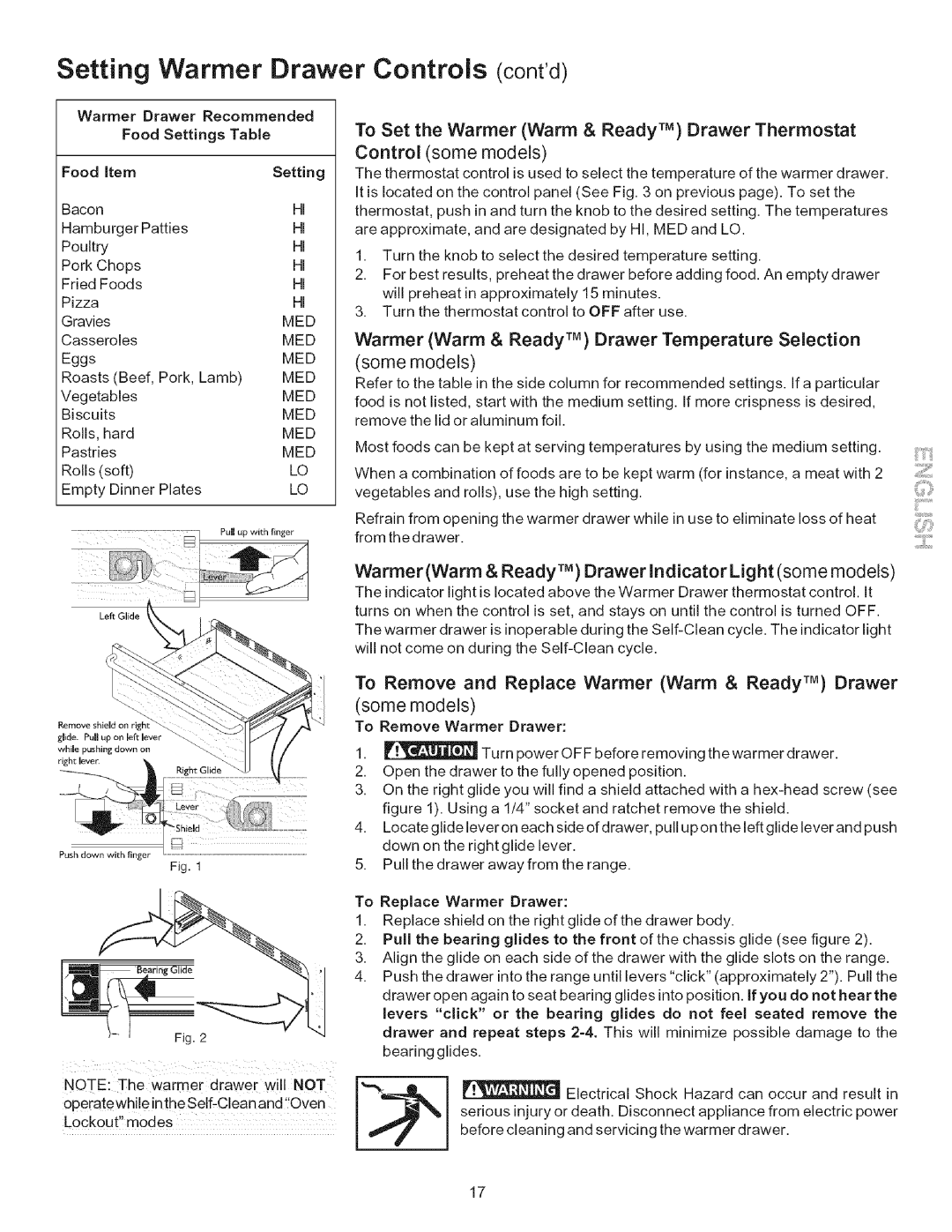 Kenmore 790.9403, 790.9402 manual Setting Warmer Drawer Controls contd 