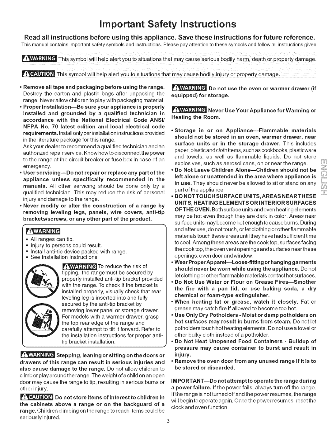Kenmore 790.9403, 790.9402 manual important Safety instructions, inuseTheyshouldneverbeallowedtositorstandonany 