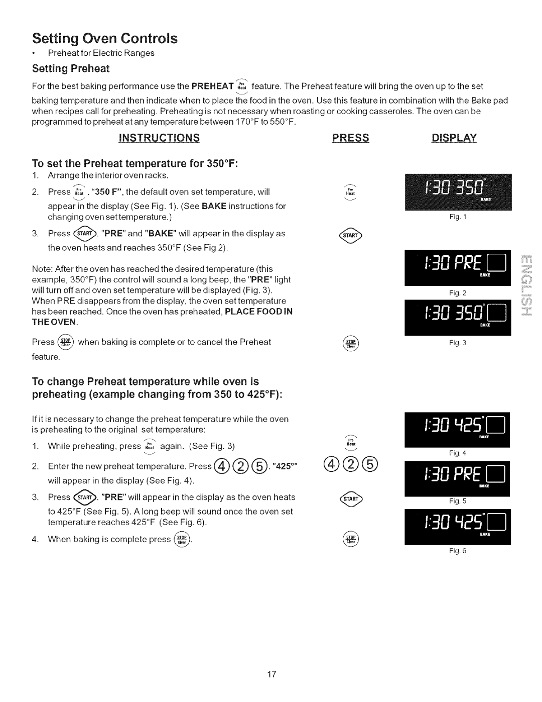 Kenmore 790.9446 Setting Preheat, To set the Preheat temperature for 350F, To change Preheat temperature while oven is 