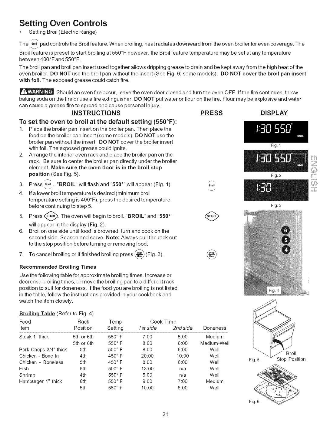 Kenmore 790.9446 manual To set the oven to broil at the default setting 550F, 1st side 