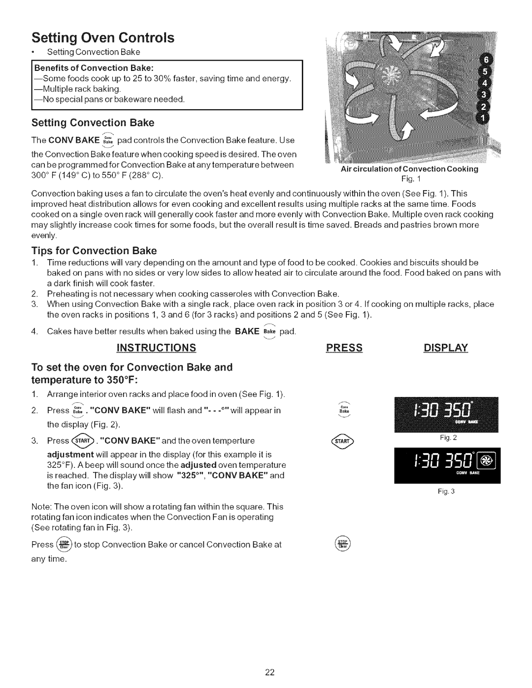 Kenmore 790.9446 manual Setting Convection Bake, Tips for Convection Bake 