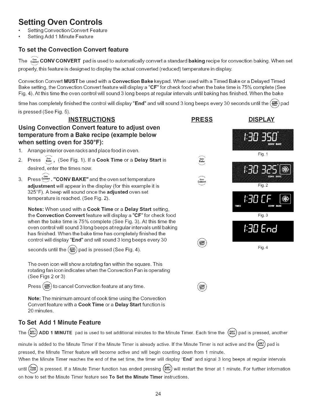 Kenmore 790.9446 manual To set the Convection Convert feature, Using Convection Convert feature to adjust oven 