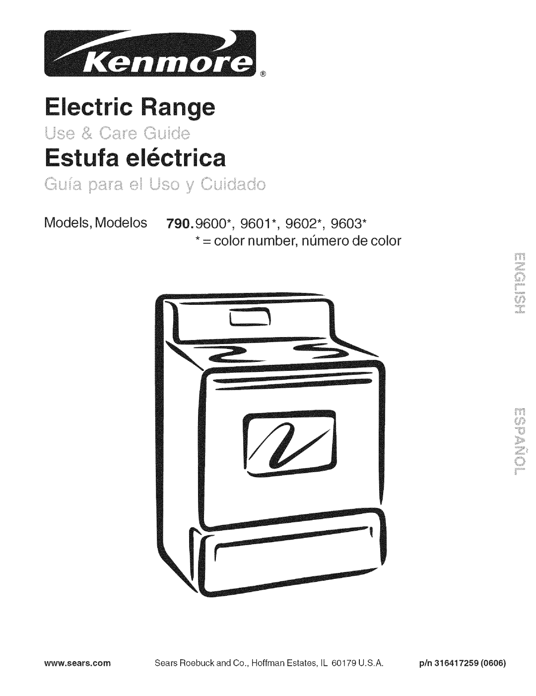 Kenmore 790.9601, 790.9600, 790.9603, 790.9602 manual Electric ange Estufa elctrica 