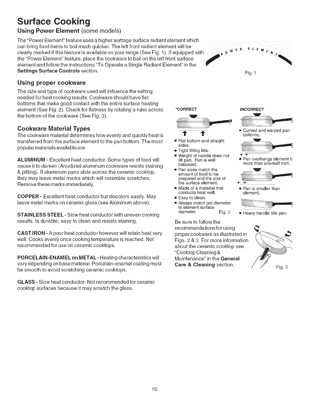 Kenmore 790.9603, 790.9600, 790.9601, 790.9602 manual Surface Cooking, Using Power Element some models, Using proper cookware 