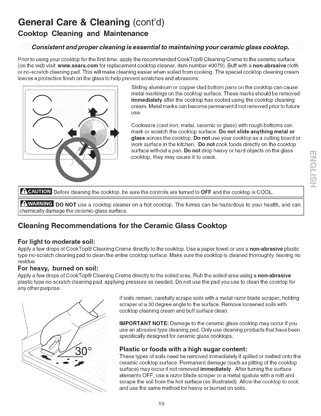 Kenmore 790.9602 manual For light to moderate soil, For heavy, burned on soil, Plastic or foods with a high sugar content 