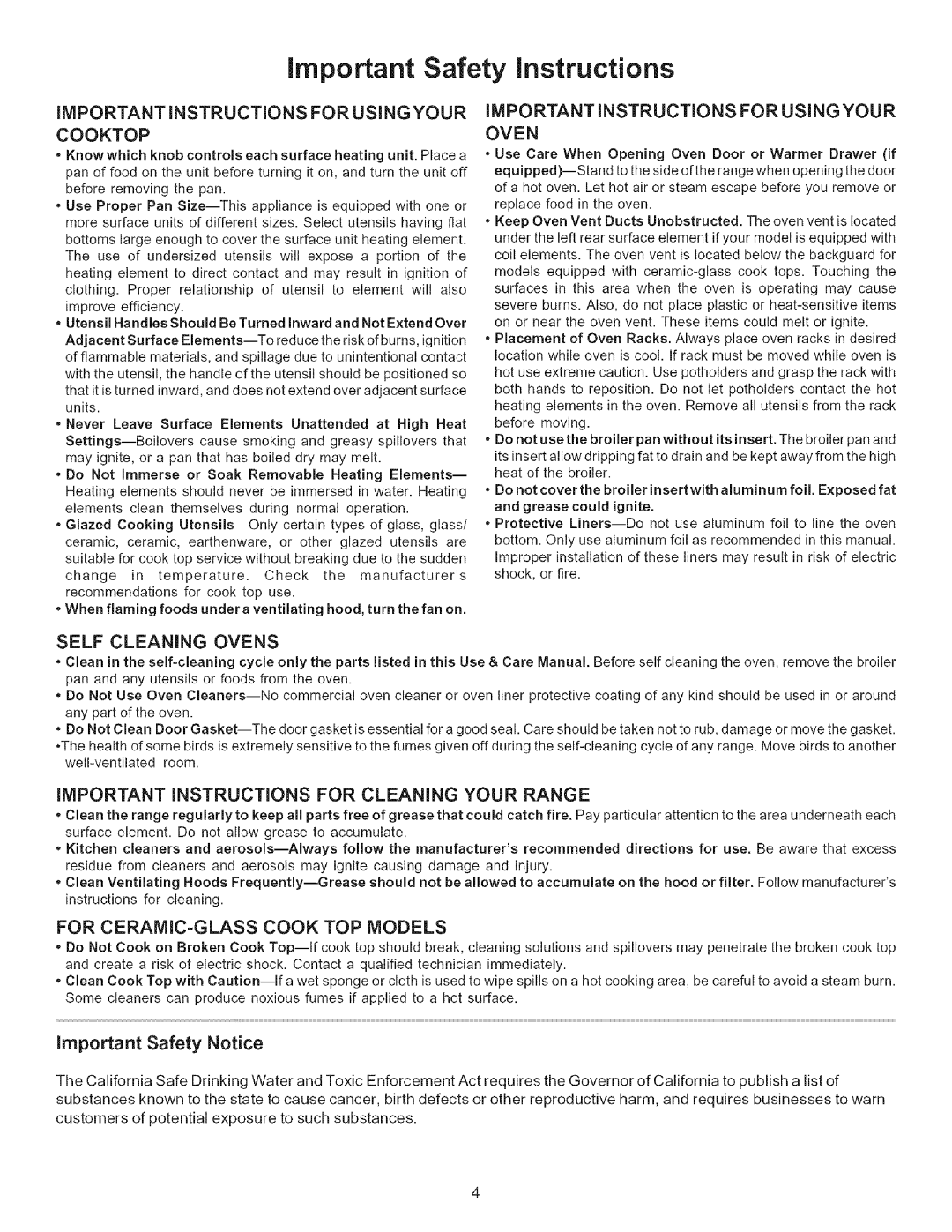 Kenmore 790.9434, 790.9613, 790.9612, 790.9611, 790.9433 manual IMPORTANT iNSTRUCTiONS for Usingyour, Important Safety Notice 