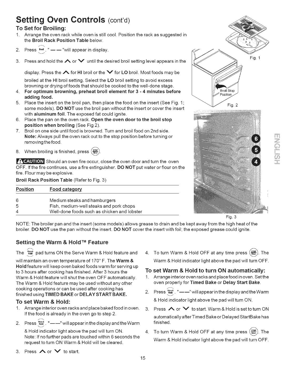 Kenmore 790.9634 manual To Set for Broiling, Setting the Warm & Hold TM Feature, To set Warm & Hold 