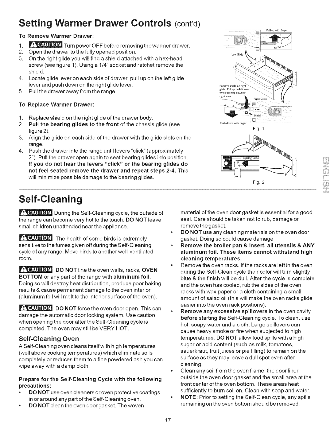 Kenmore 790.9634 manual Setting Warmer Drawer Controls contd, Self-Cleaning Oven, Precautions 