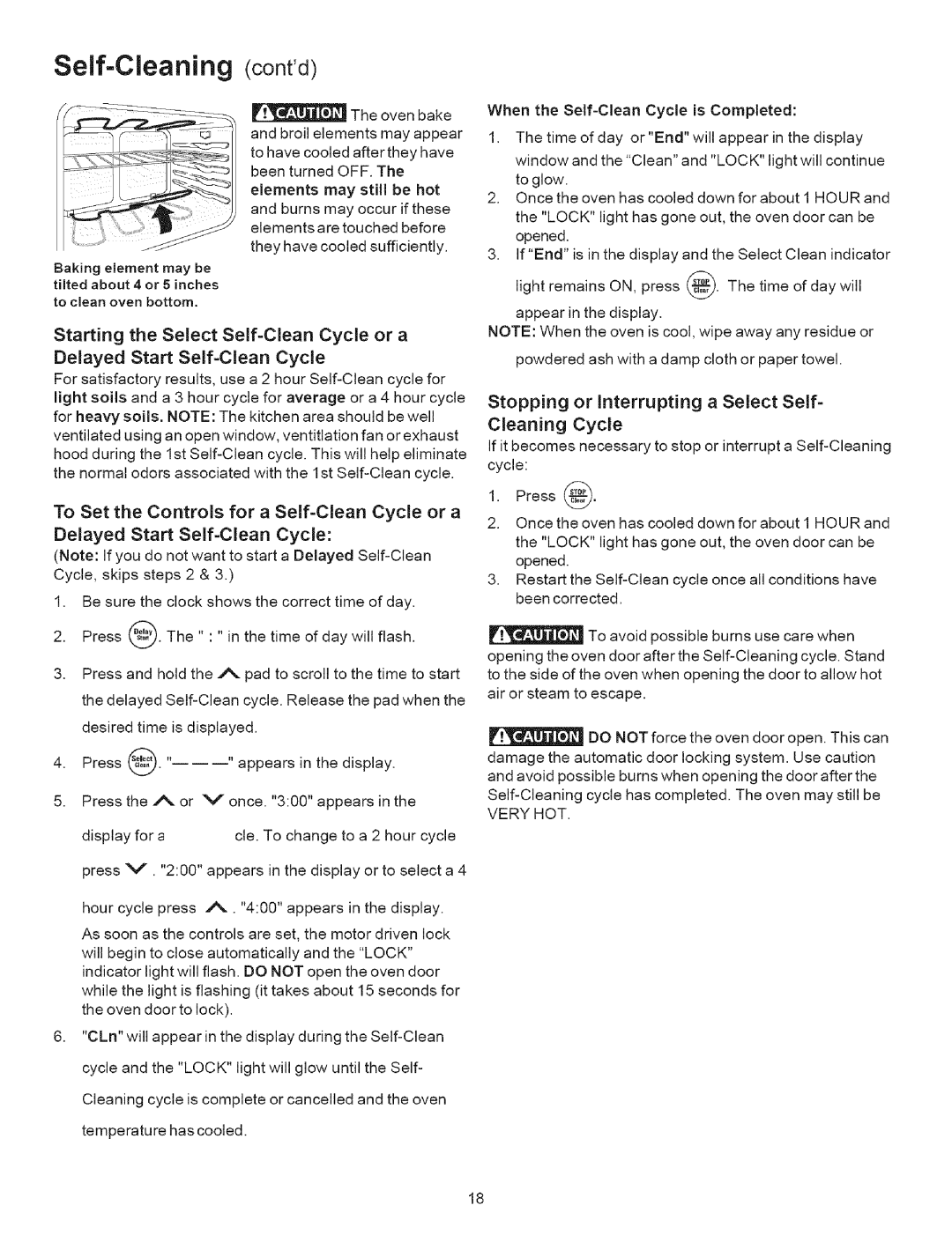 Kenmore 790.9634 manual Self-Cleaning contd, Stopping or Interrupting a Select Self= Cleaning Cycle 