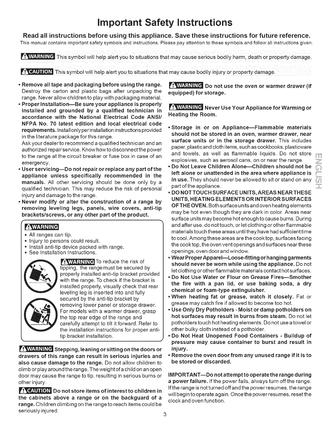 Kenmore 790.9634 manual Important Safety instructions, Injury 