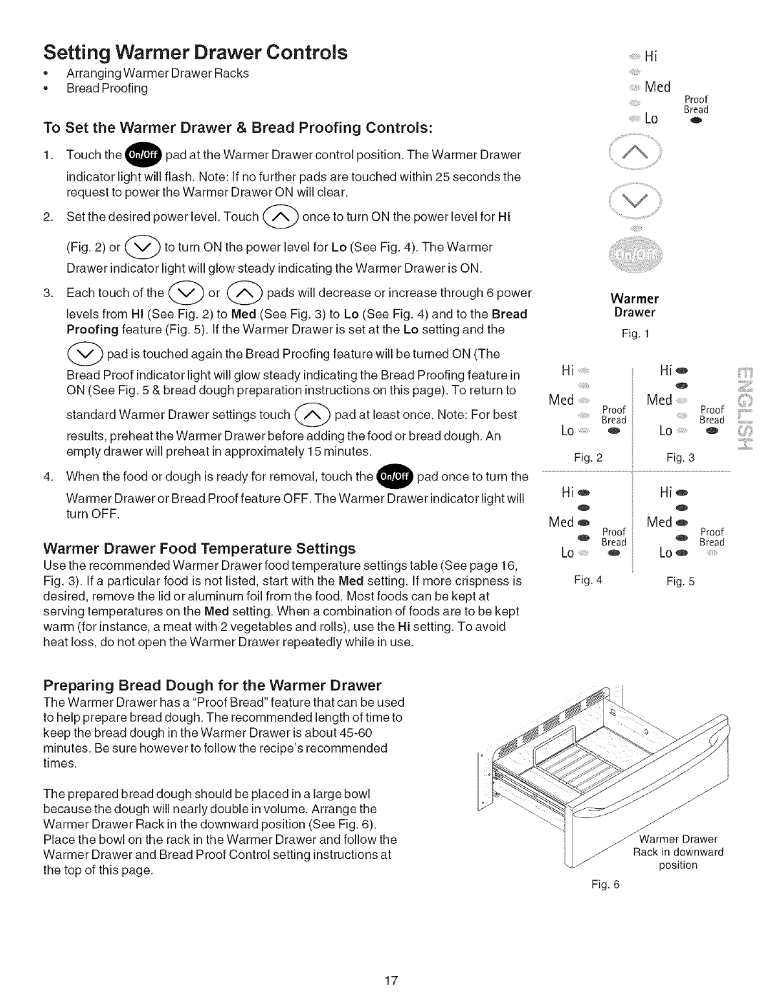 Kenmore 790.9659 manual Setting Warmer Drawer Controls 