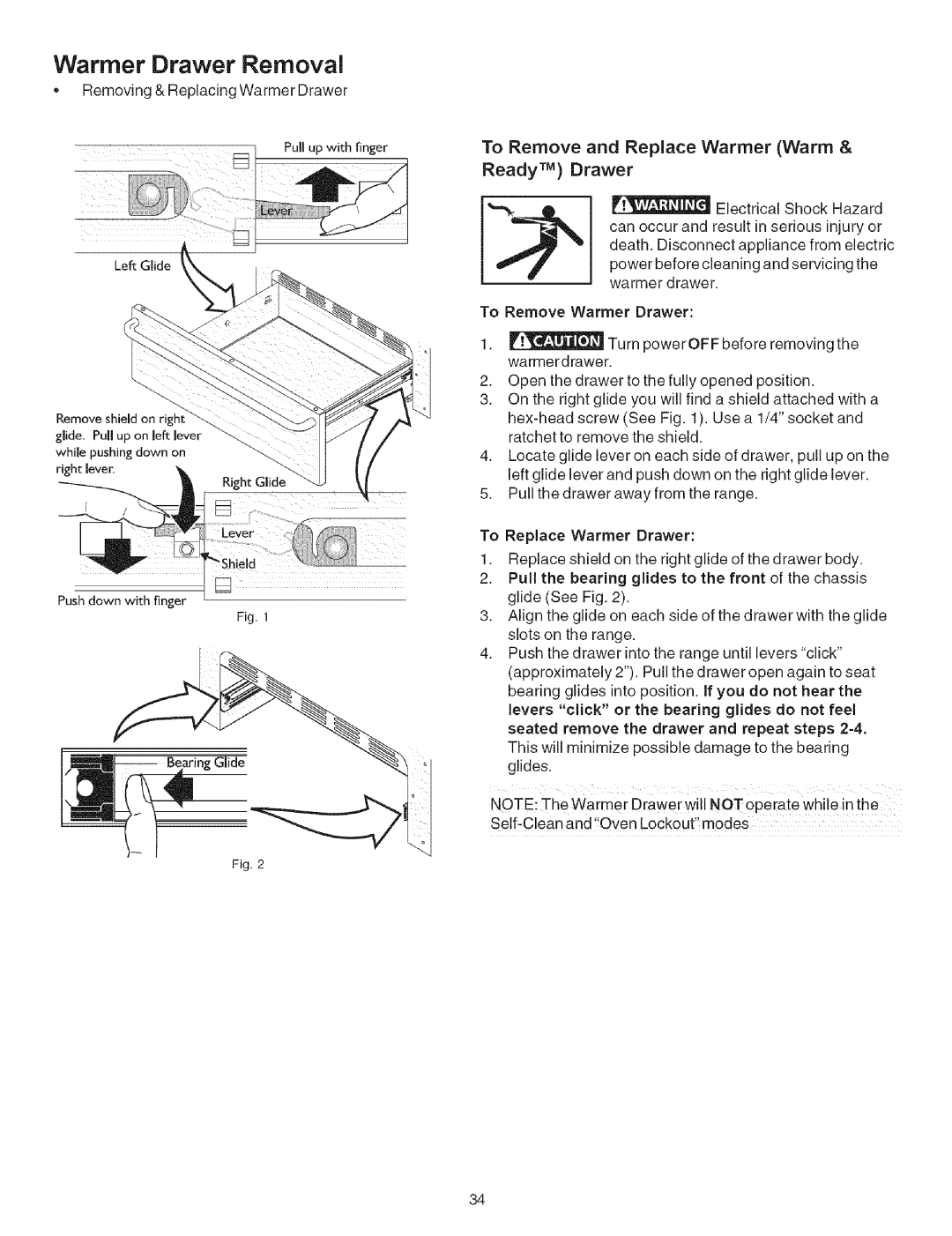 Kenmore 790.9659 manual Warmer Drawer Removal, To Remove and Replace Warmer Warm Ready TM Drawer 