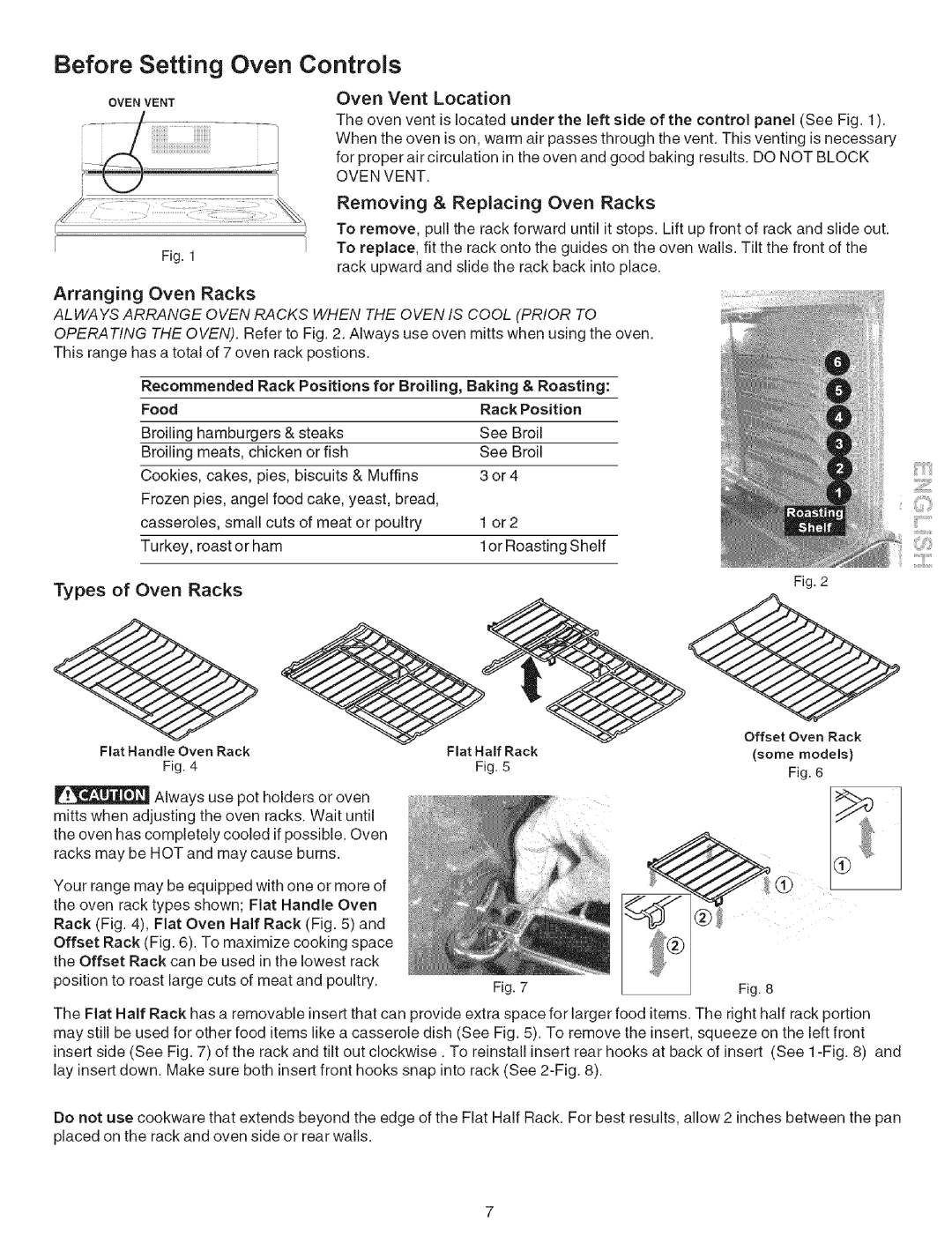 Kenmore 790.9659 manual Before Setting Oven Controls, Oven Vent Location, Removing & Replacing Oven Racks 