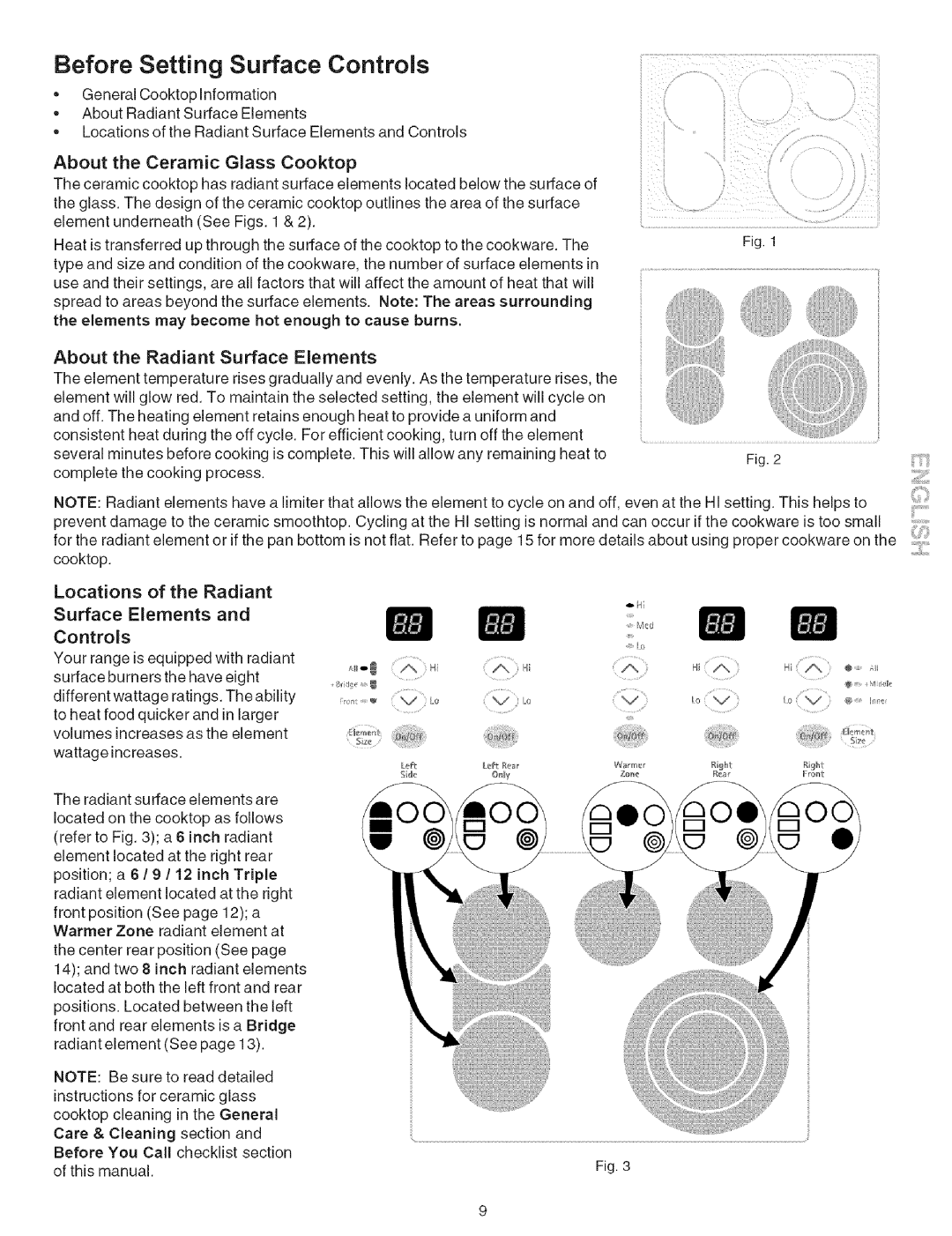 Kenmore 790.9659 manual Before Setting Surface Controls, About the Ceramic Glass Cooktop 