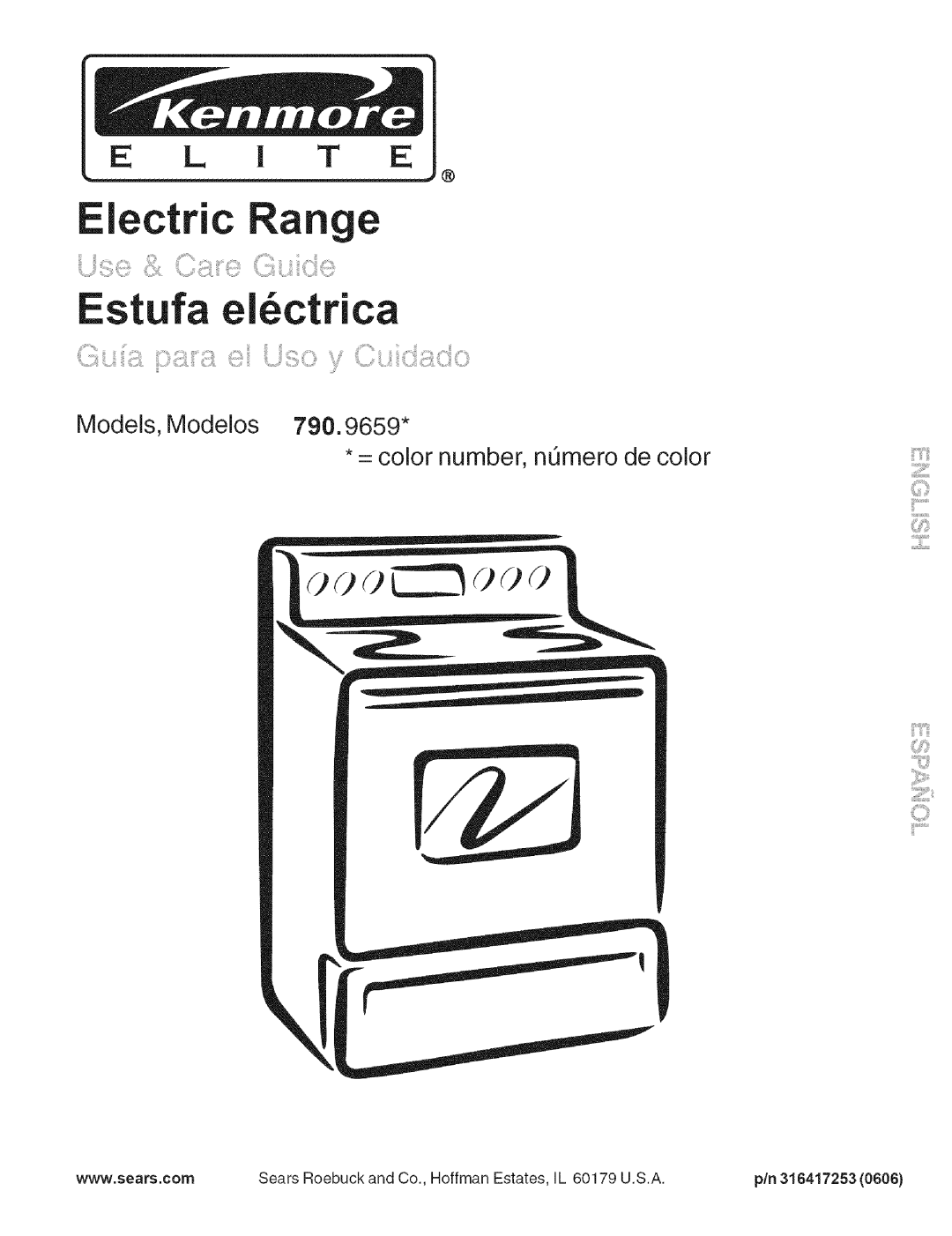 Kenmore 790.9659 manual Models, Modelos = color number, ntJmero de color, Electric Range Estufa el6ctrica, E L I T E, pin 