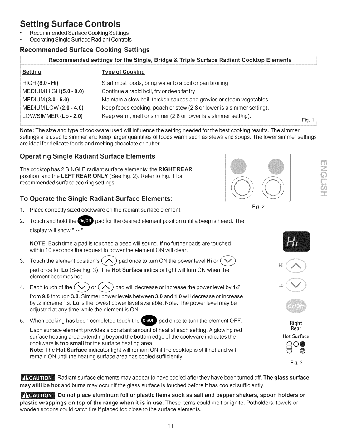 Kenmore 790.9662 manual RecommendesettingsfortheSingle, Recommended Surface Cooking Settings 