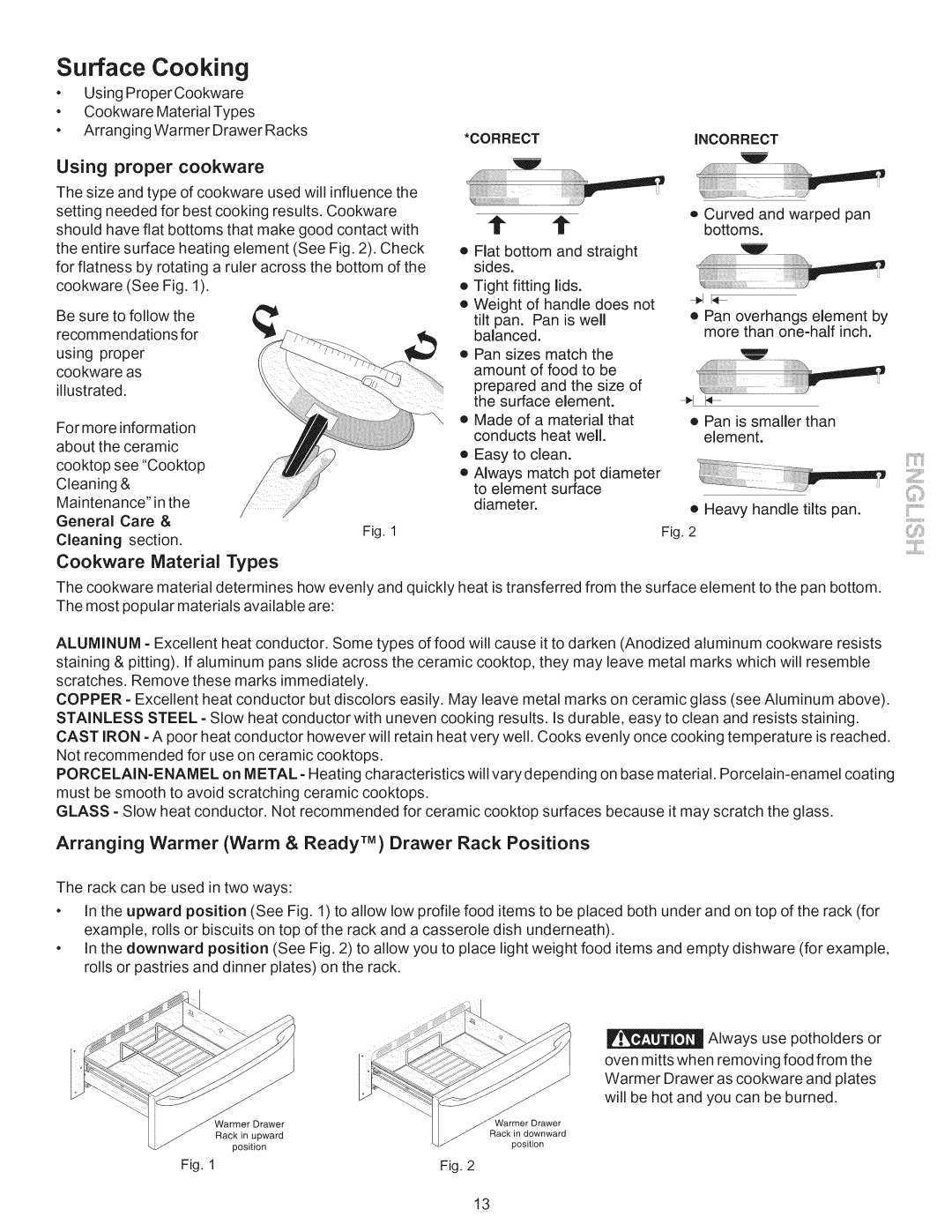 Kenmore 790.9662 manual Surface Cooking, Using proper cookware, Cookware Material Types 