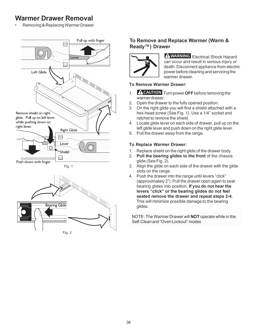 Kenmore 790.9662 manual Warmer Drawer Removal, To Remove and Replace Warmer Warm Ready TM Drawer 