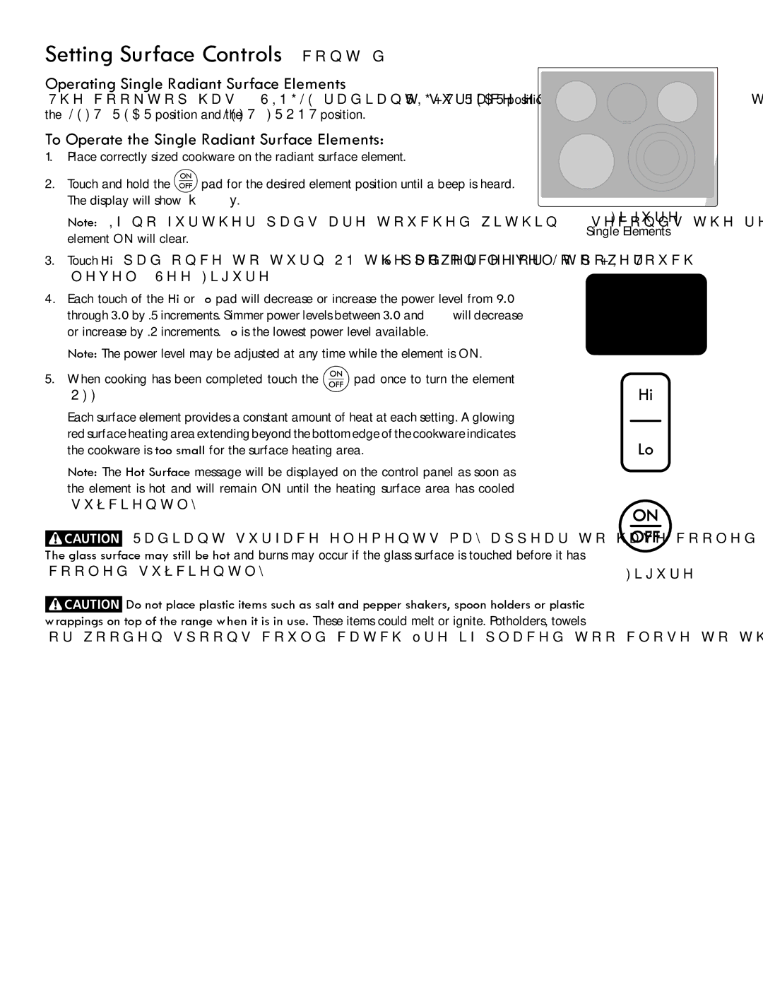 Kenmore 790.9751 manual Setting Surface Controls cont’d, Operating Single Radiant Surface Elements, Single Elements 