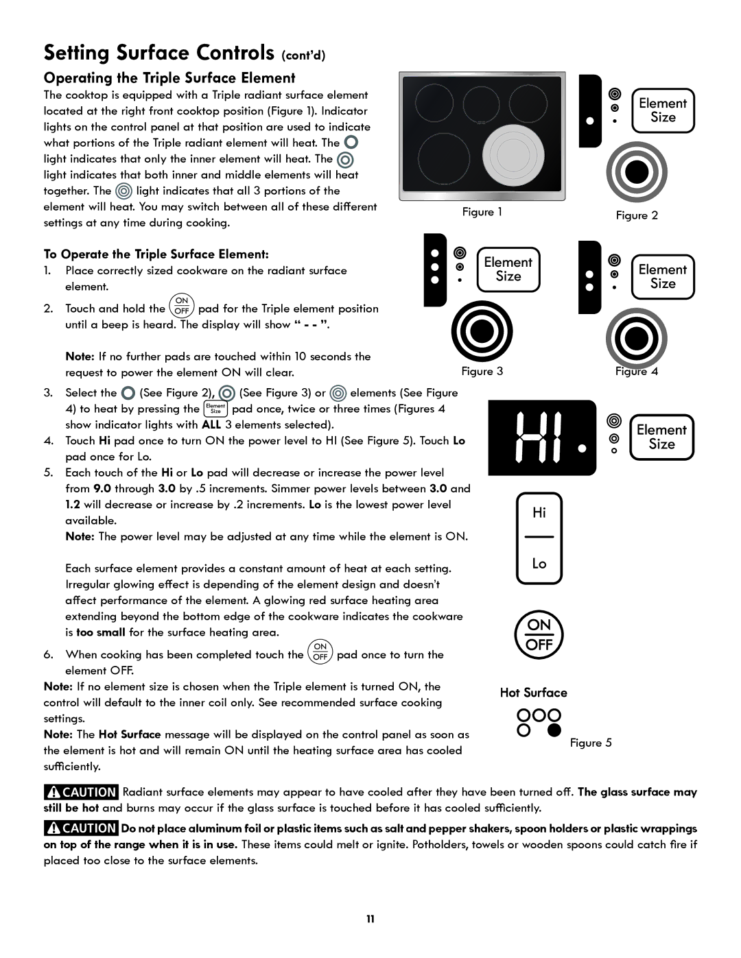 Kenmore 790.9751 manual Operating the Triple Surface Element, To Operate the Triple Surface Element 