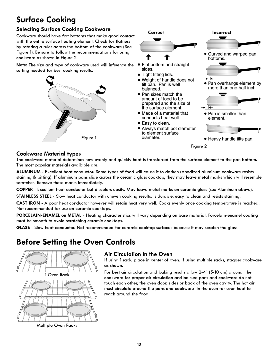 Kenmore 790.9751 manual Before Setting the Oven Controls, Selecting Surface Cooking Cookware, Cookware Material types 