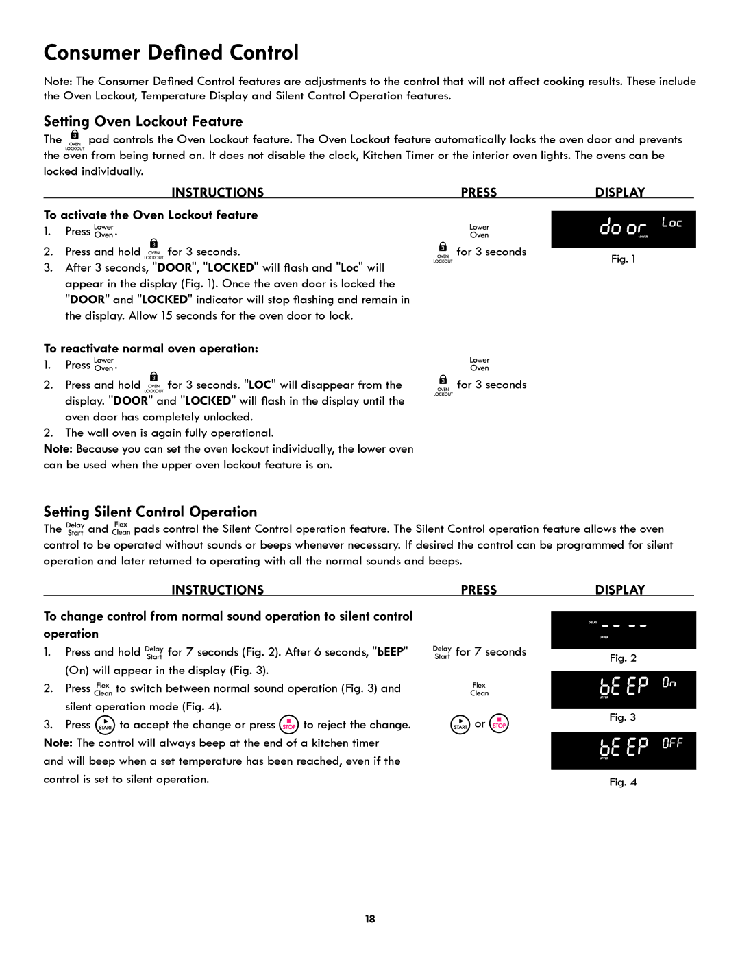 Kenmore 790.9751 manual Consumer Defined Control, Setting Oven Lockout Feature, Setting Silent Control Operation 