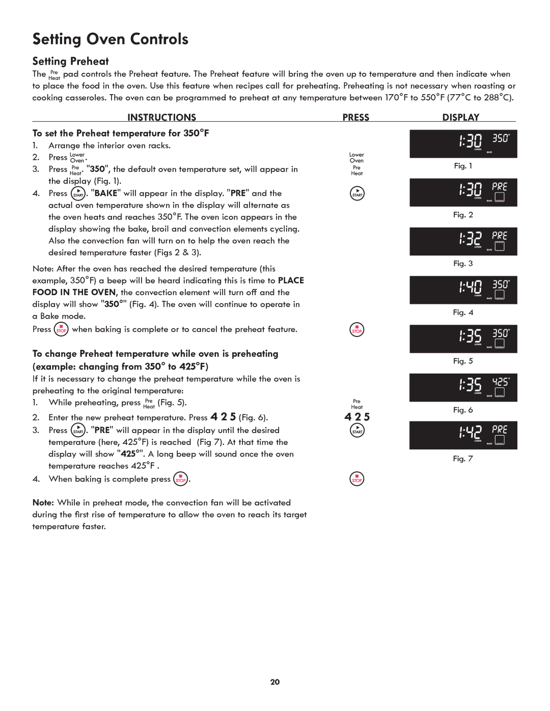 Kenmore 790.9751 manual Setting Oven Controls, Setting Preheat, To set the Preheat temperature for 350F 