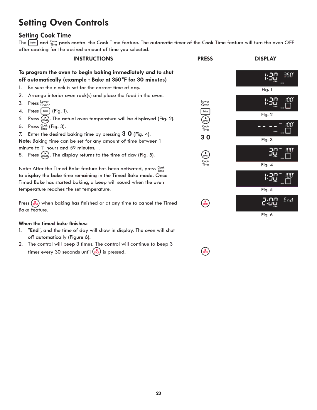 Kenmore 790.9751 manual Setting Cook Time, InstructionsPRESSDISPLAY, When the timed bake finishes 