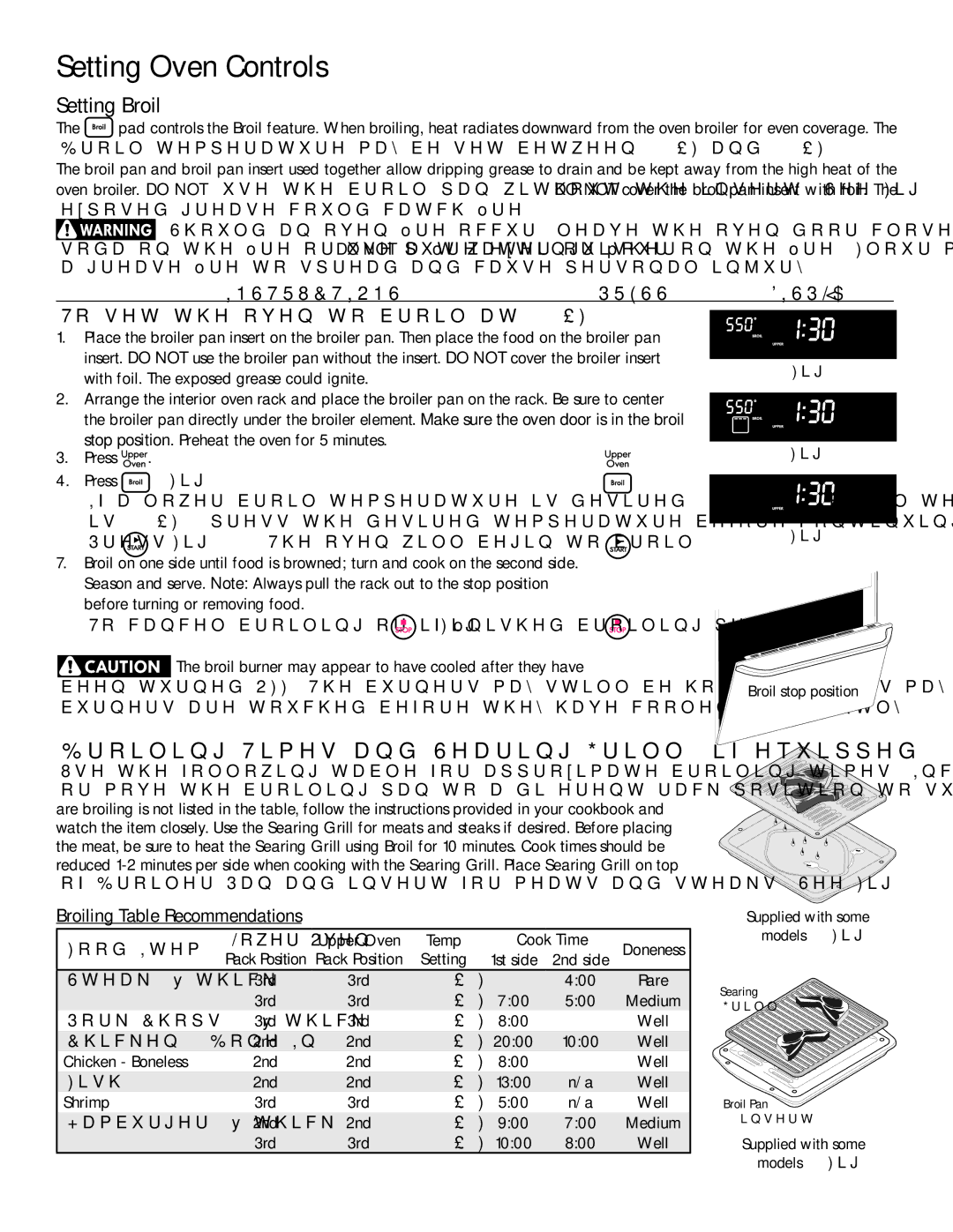 Kenmore 790.9751 manual Setting Broil, Broiling Times and Searing Grill if equipped, To set the oven to broil at 550F 