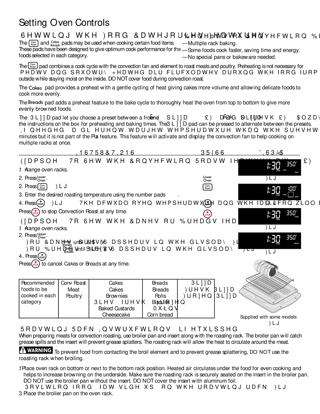 Kenmore 790.9751 Setting the Food Categories Features, Benefits of Convection Bake, Roasting Rack Instructions if equipped 