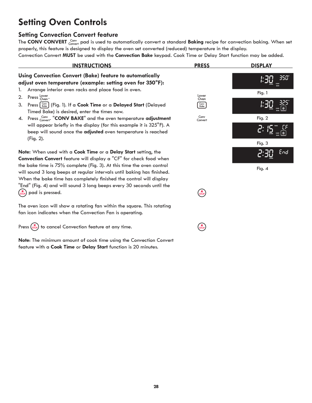 Kenmore 790.9751 manual Setting Convection Convert feature, Press to cancel Convection feature at any time 