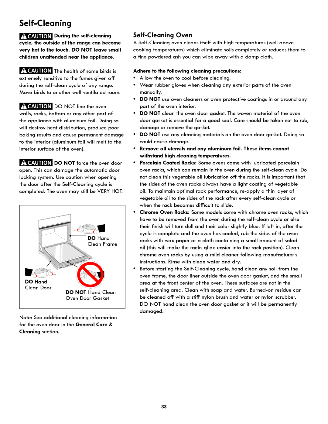 Kenmore 790.9751 Self-Cleaning Oven, Adhere to the following cleaning precautions, Withstand high cleaning temperatures 