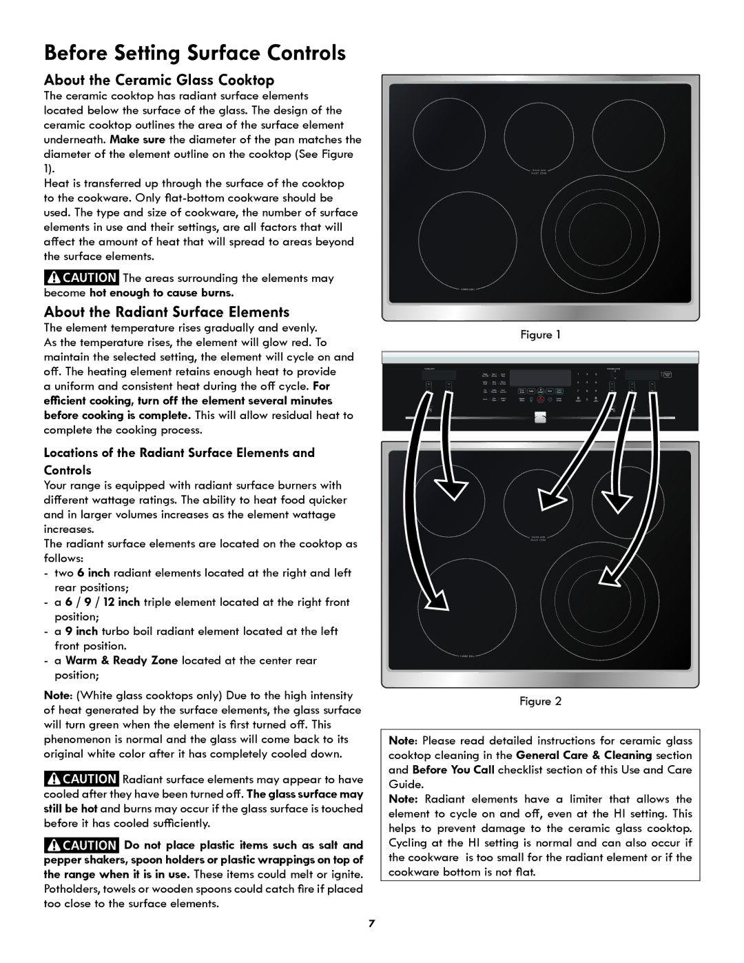 Kenmore 790.9751 manual About the Ceramic Glass Cooktop, About the Radiant Surface Elements 
