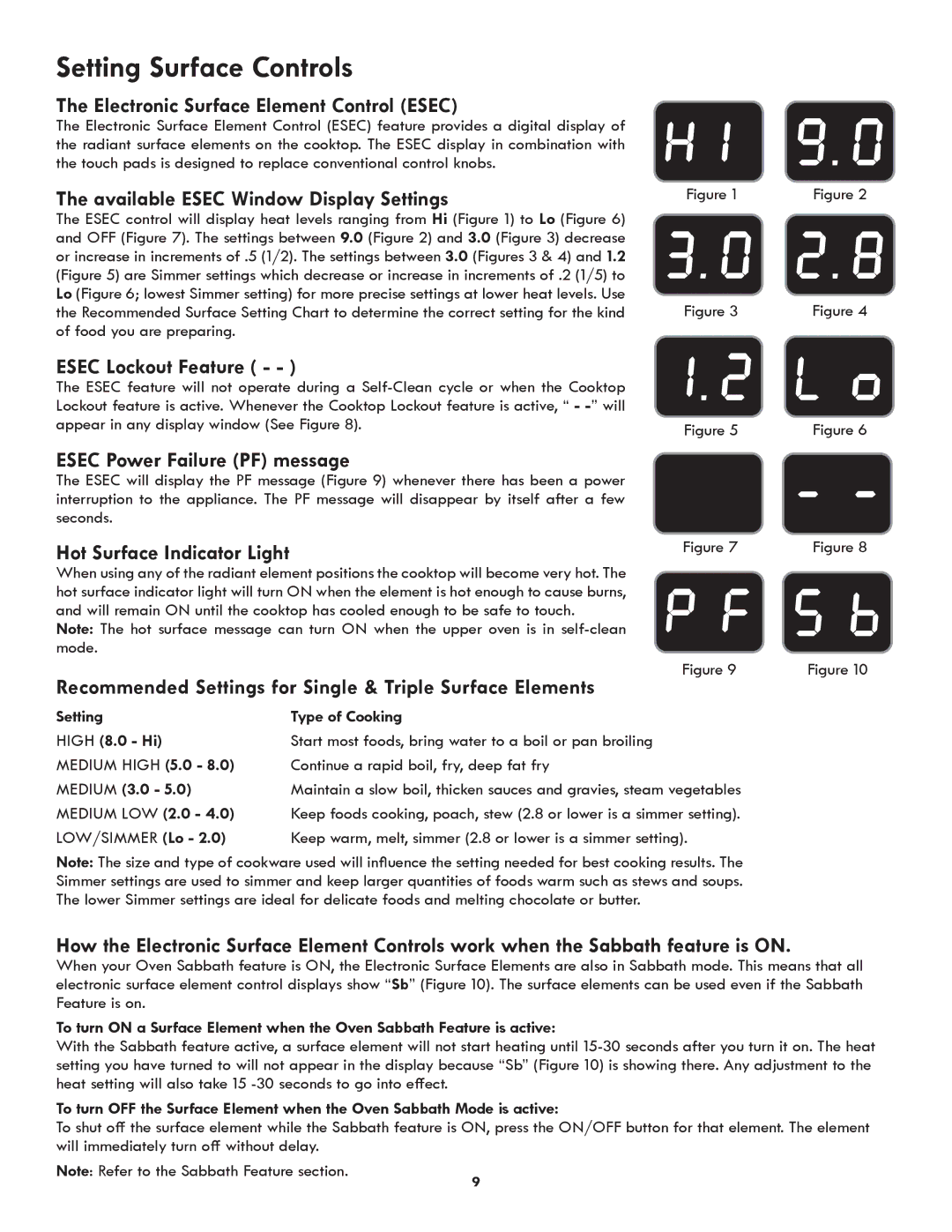 Kenmore 790.9751 manual Setting Surface Controls 