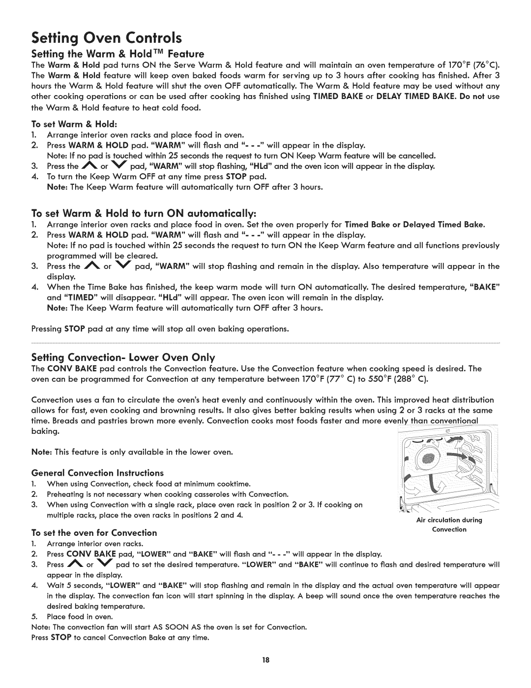 Kenmore 790.9805 manual Setting the Warm & Hold TM Feature, To set Warm & Hold to turn on automatically 