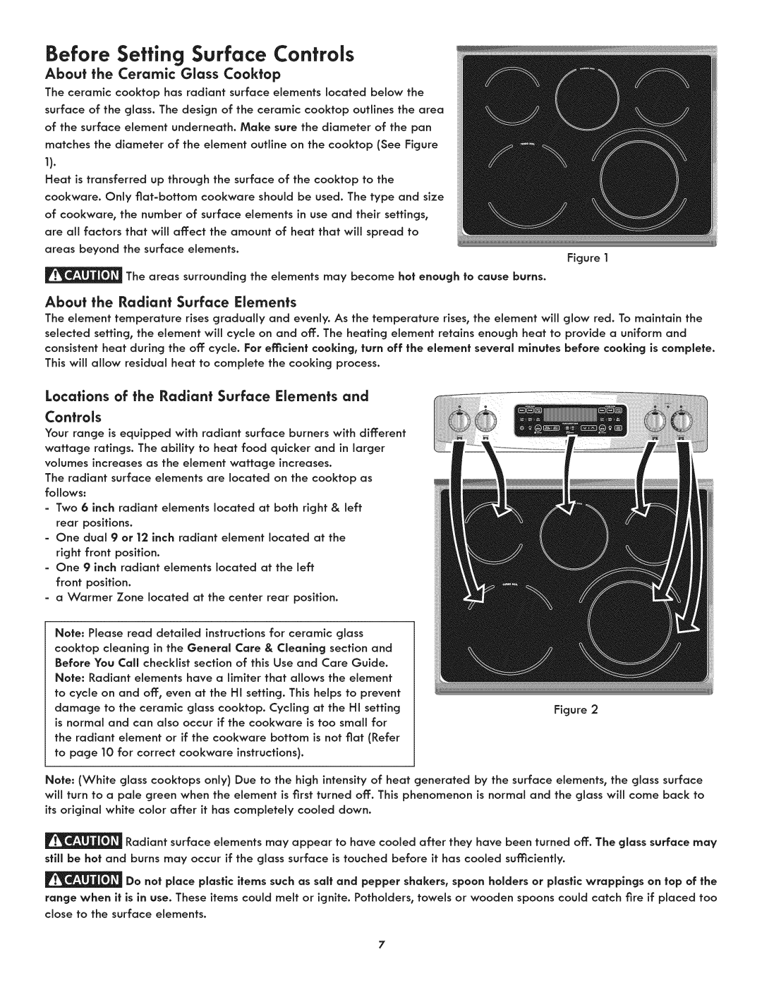 Kenmore 790.9805 Before Setting Surface Controls, About the Ceramic Glass Cooktop, About the Radiant Surface Elements 