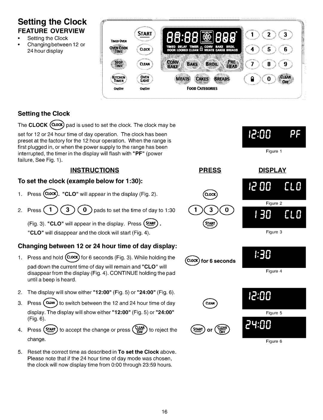 Kenmore 790.99012 manual Setting the Clock, Instructions Press Display 