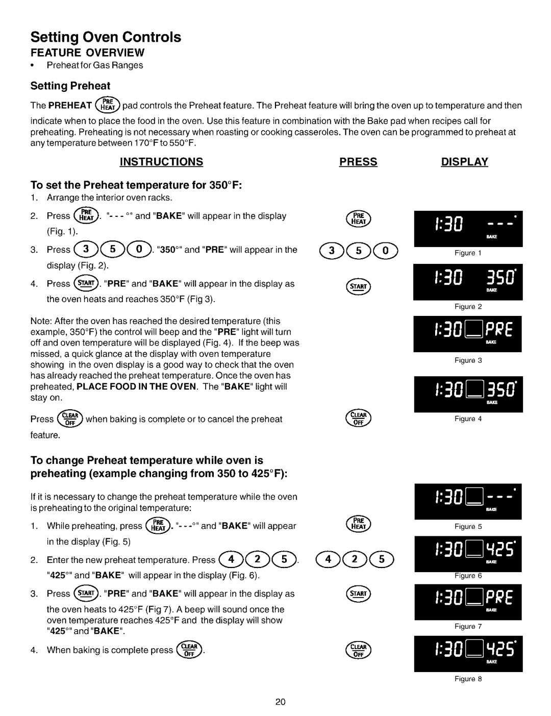 Kenmore 790.99012 manual Setting Oven Controls, Setting Preheat, To set the Preheat temperature for 350F 