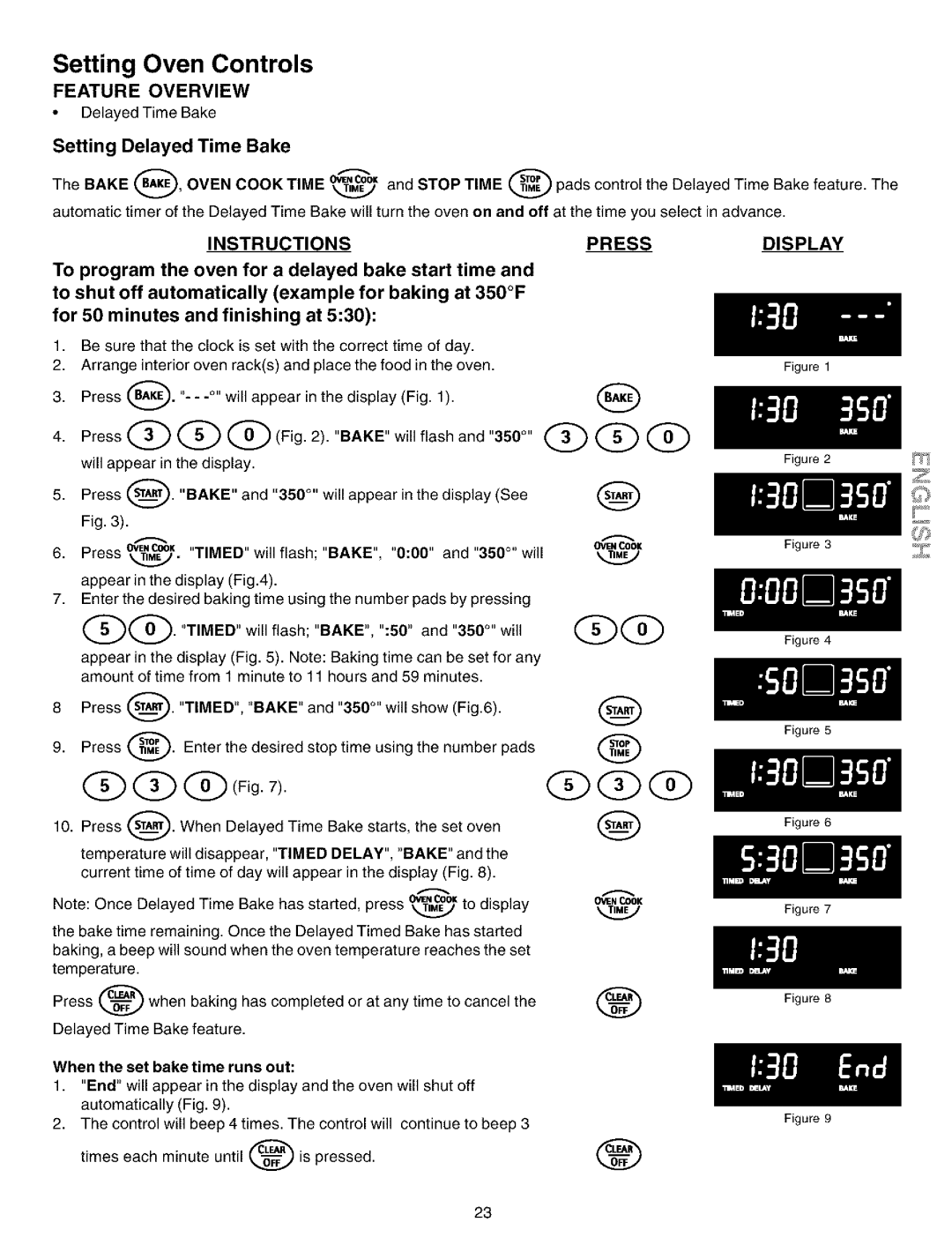 Kenmore 790.99012 manual Setting Delayed Time Bake, Instructionspress, When the set bake time runs out 