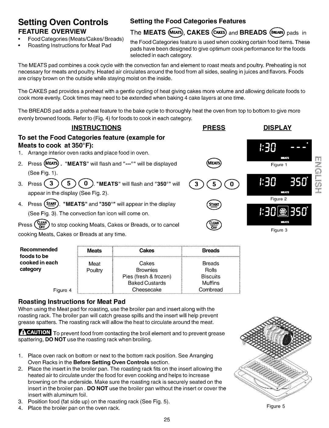 Kenmore 790.99012 Setting the Food Categories Features, Recommended, Cakes Breads Foods to be Cooked in each, Category 