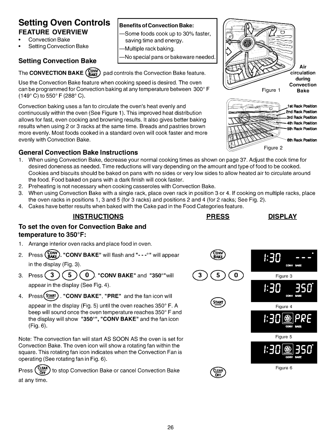 Kenmore 790.99012 manual Setting Convection Bake, To set the oven for Convection Bake Temperature to 350F 