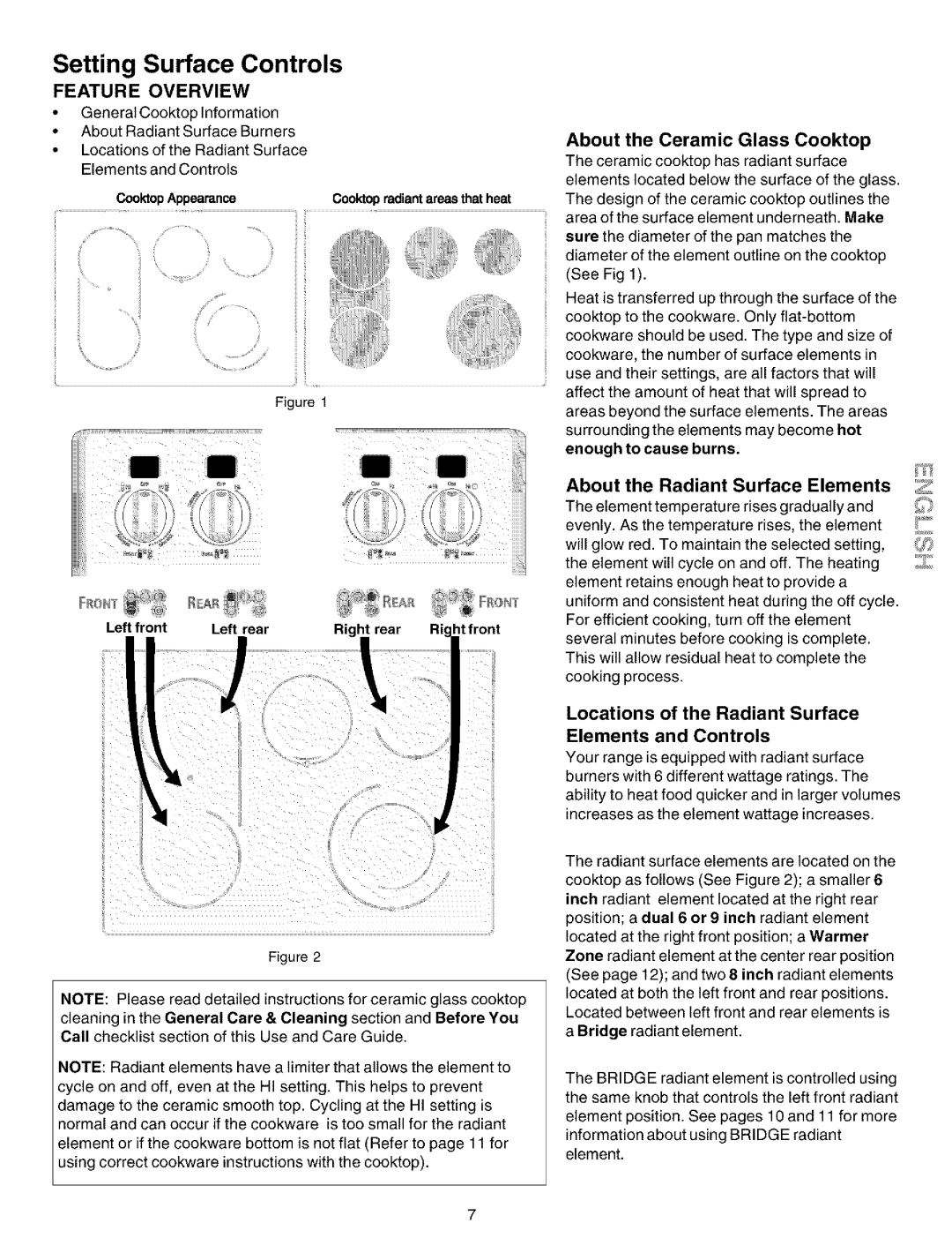 Kenmore 790.99012 manual Setting Surface Controls, Feature Overview, Htfront, About the Ceramic Glass Cooktop 