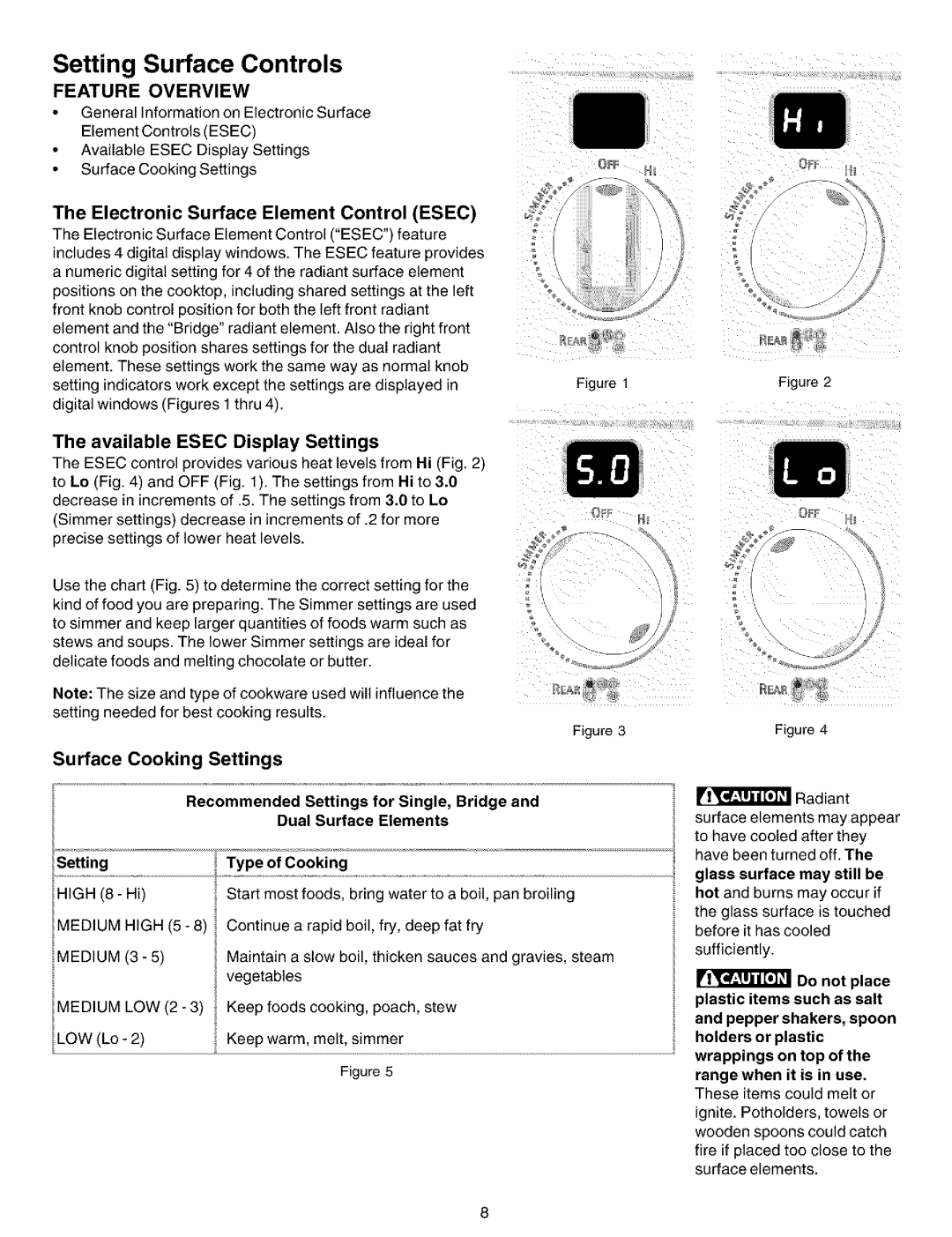 Kenmore 790.99012 manual Surface Cooking Settings 